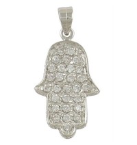 Rhodium Plated Zirconium Hamsa Pendant